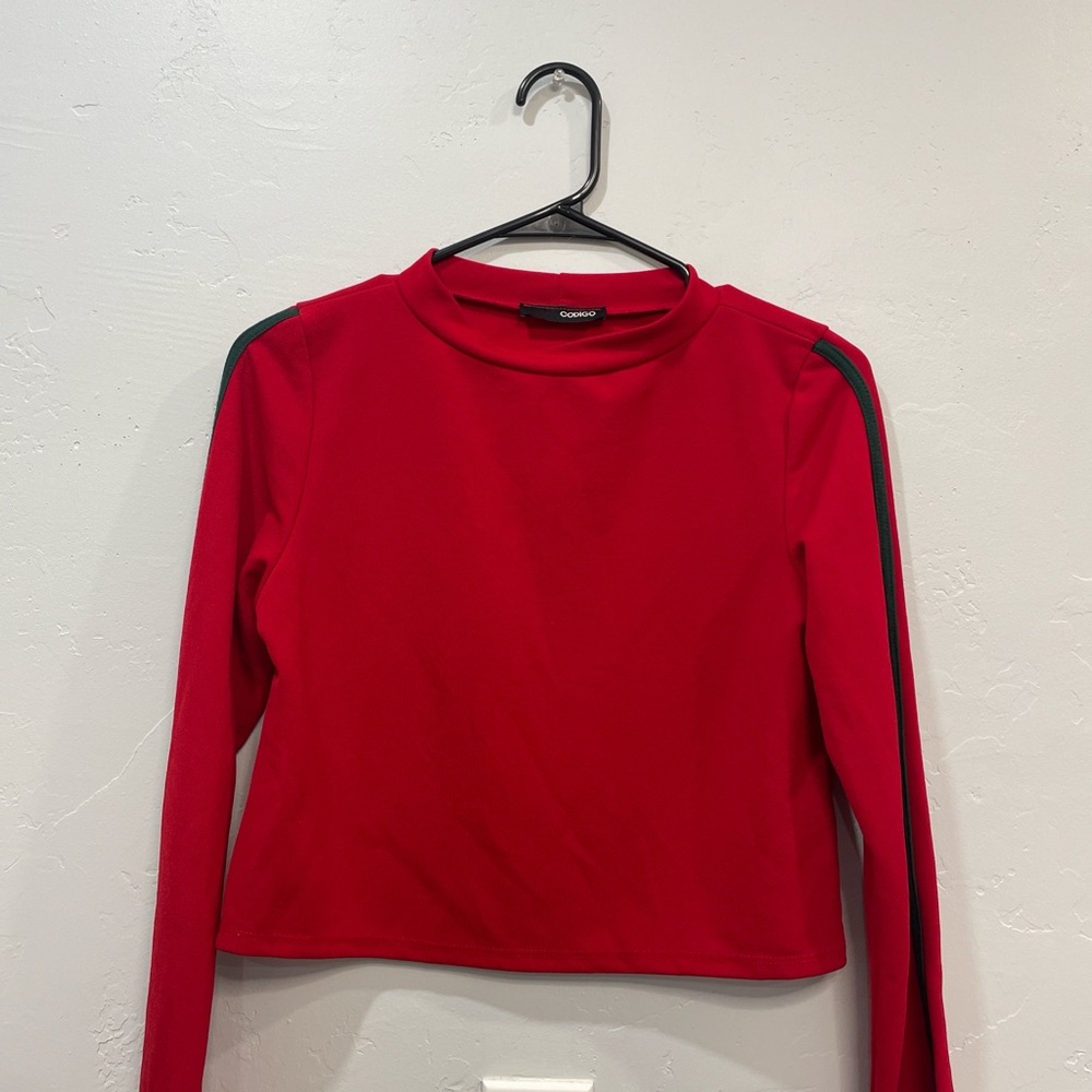 Trendy Red Long Sleeve Crop Top